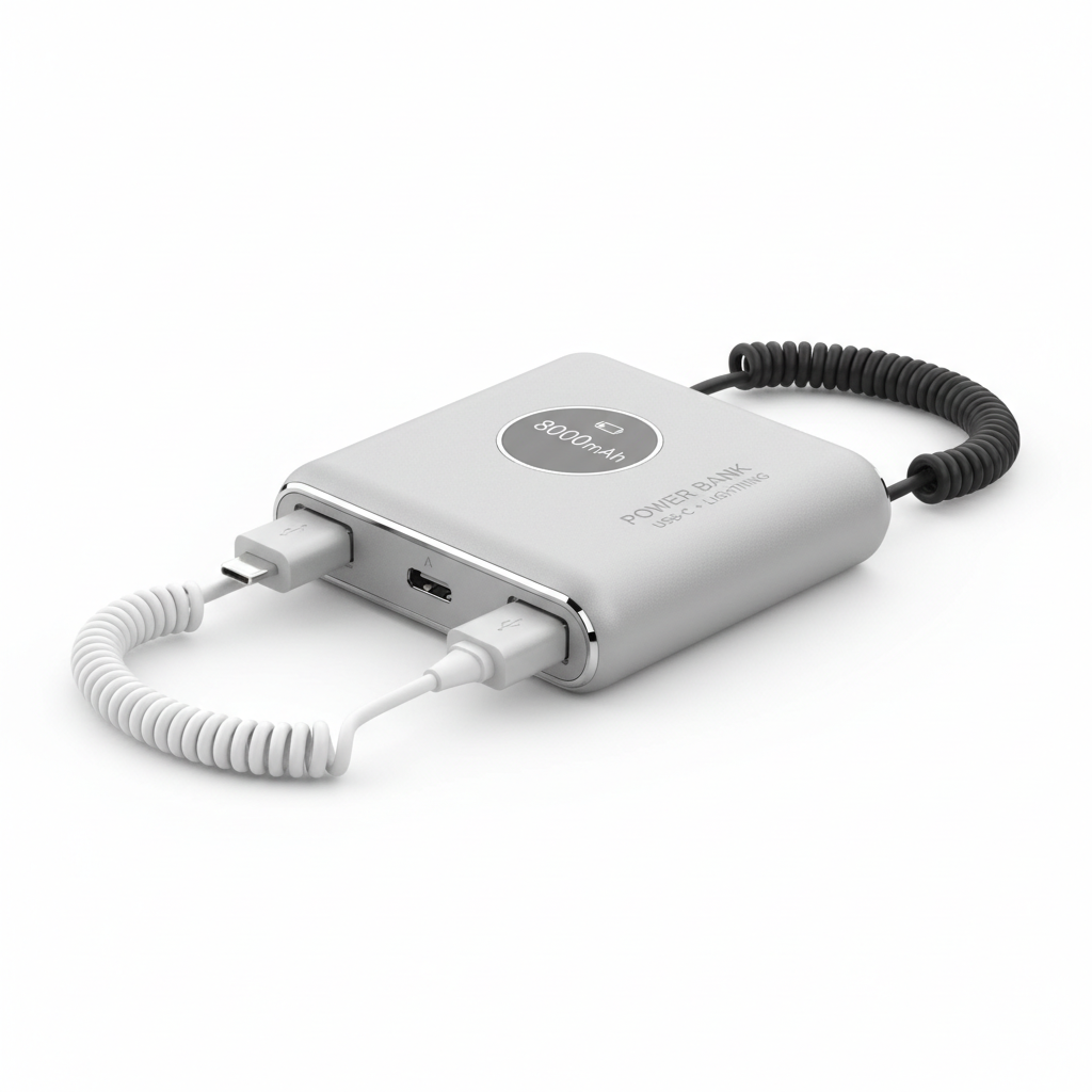 8000mAh Power Bank Built-in Cables
