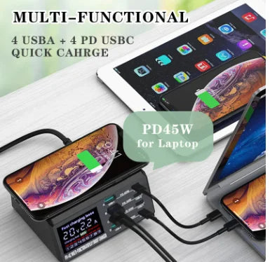 100W 8-Port USB Charging Station with Wireless Charging detail view — Charging Station | Kinsperatech