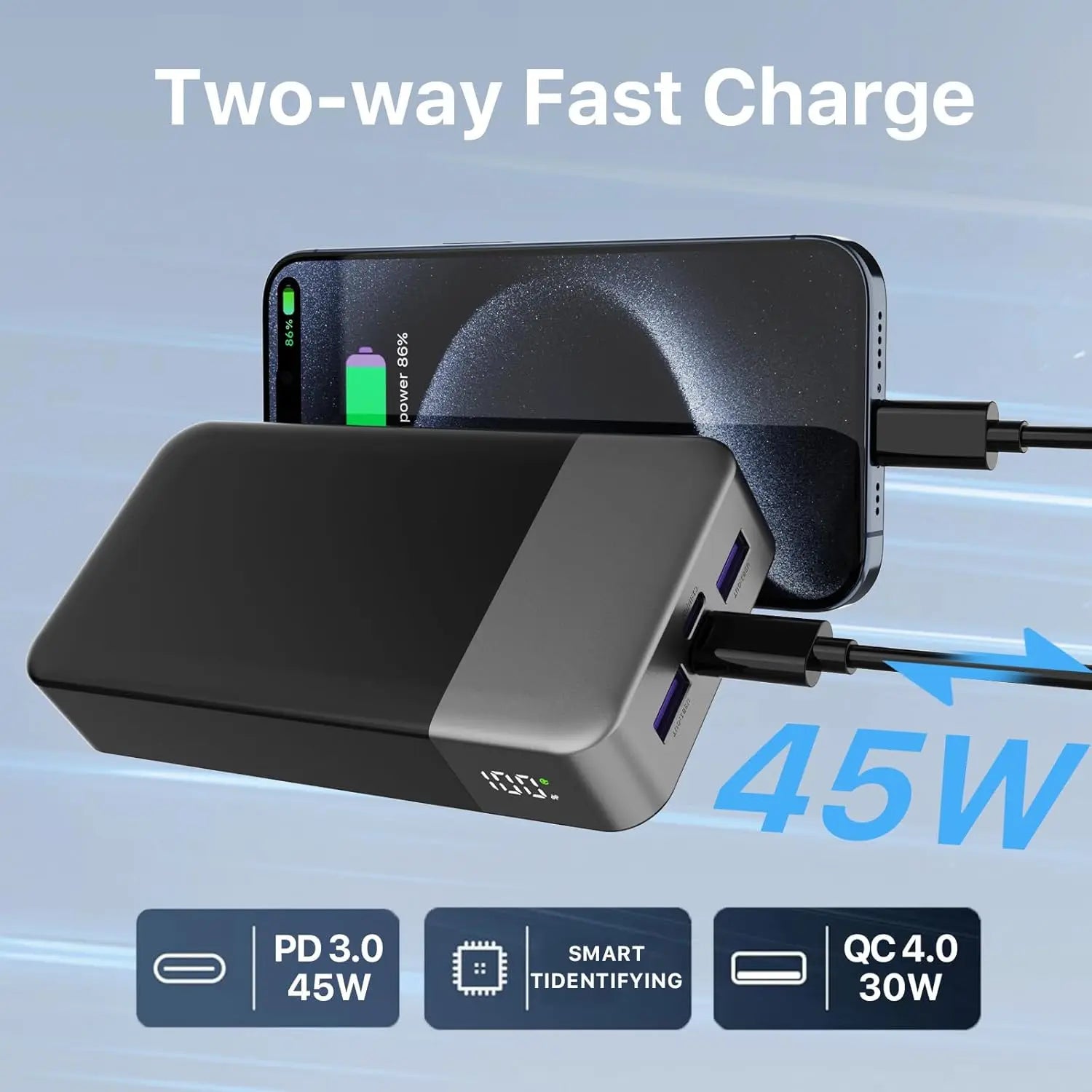 20000mAh 45W PD Portable Charger side view — Portable Charger | Kinsperatech