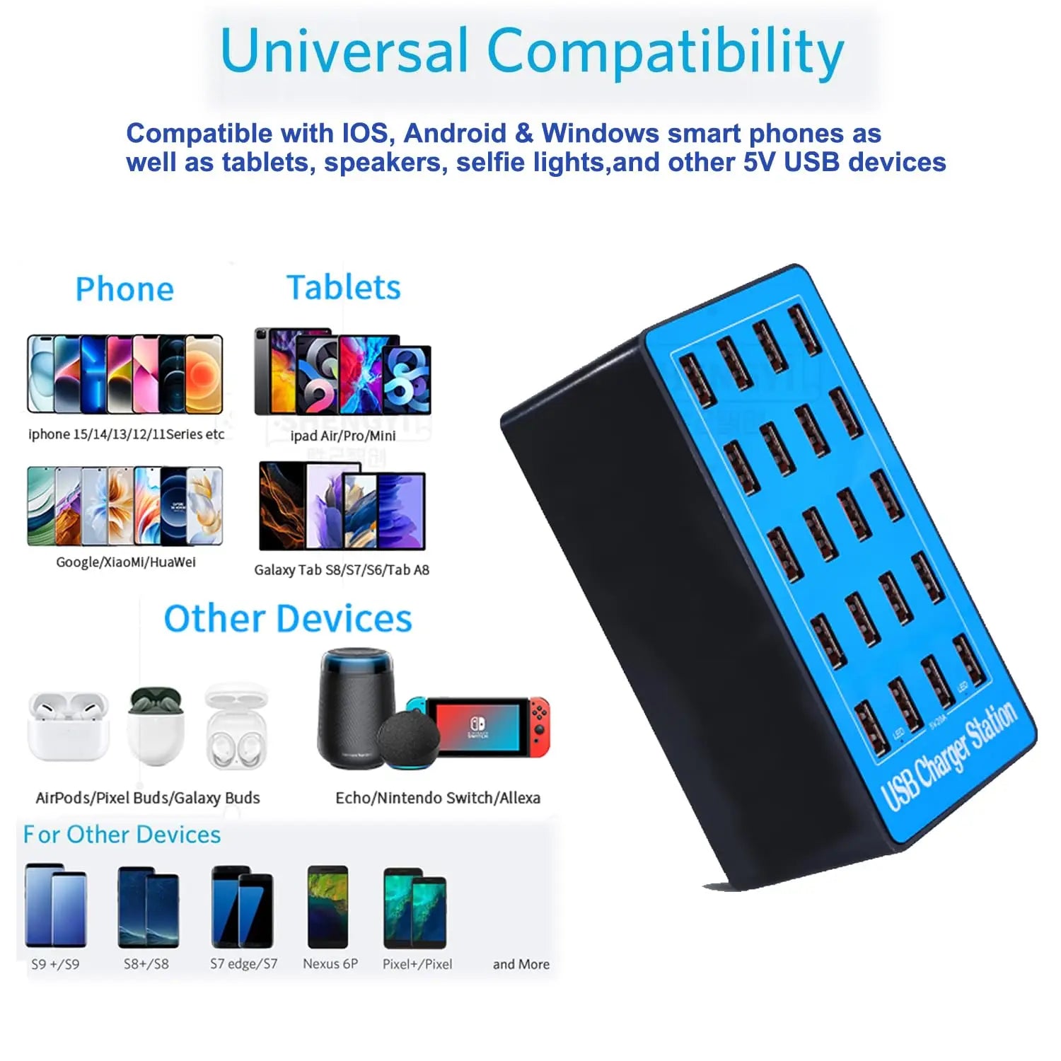 20-Port 100W USB Charging Station for Smartphones & Tablets detail view — Charging Station | Kinsperatech