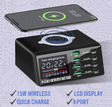 100W 8-Port USB Charging Station with Wireless Charging — Charging Station | Kinsperatech