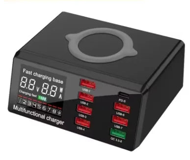 100W 8-Port USB Charging Station with Wireless Charging in use — Charging Station | Kinsperatech