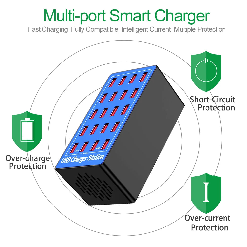 20-Port 100W USB Charging Station for Smartphones & Tablets packaging — Charging Station | Kinsperatech