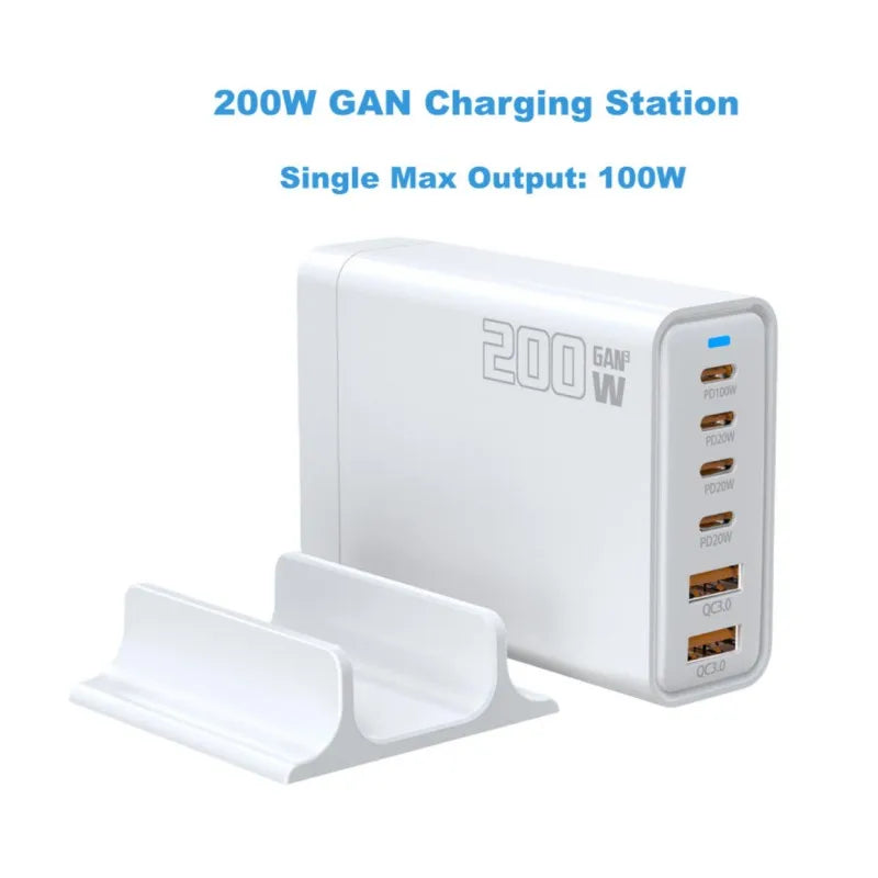 200W 6-Port GaN USB-C Charging Station detail view — Charging Station | Kinsperatech