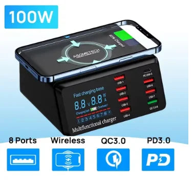 100W 8-Port USB Charging Station with Wireless Charging specifications — Charging Station | Kinsperatech