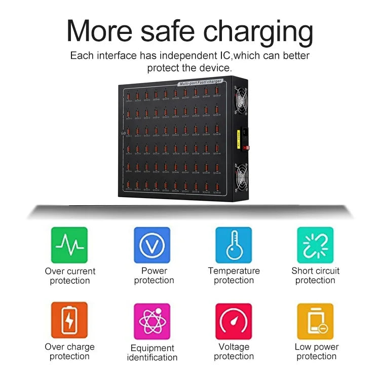 60-Port 700W Smart USB Charging Station with Cooling Fan side view — Charging Station | Kinsperatech