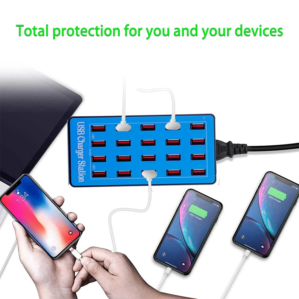 20-Port 100W USB Charging Station for Smartphones & Tablets in use — Charging Station | Kinsperatech
