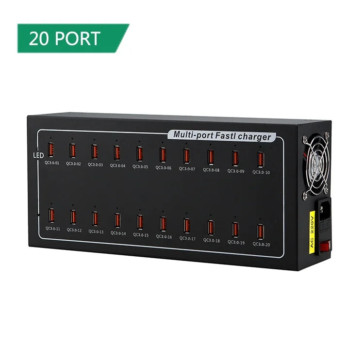 60-Port 700W Smart USB Charging Station with Cooling Fan in use — Charging Station | Kinsperatech